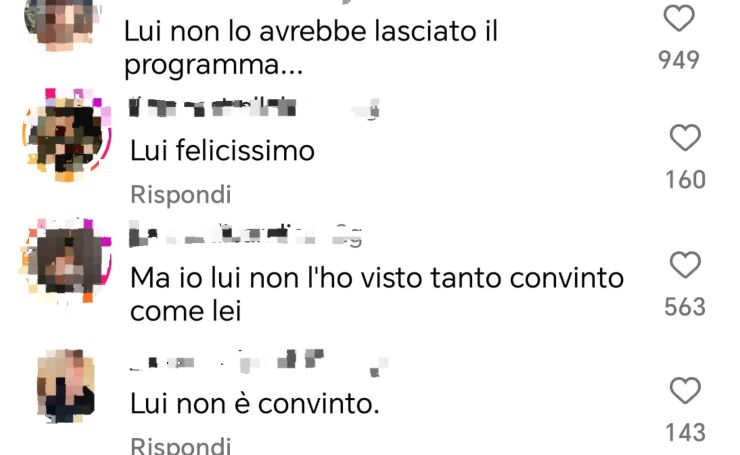 Commenti Instagram sulla pagina di Uomini e Donne